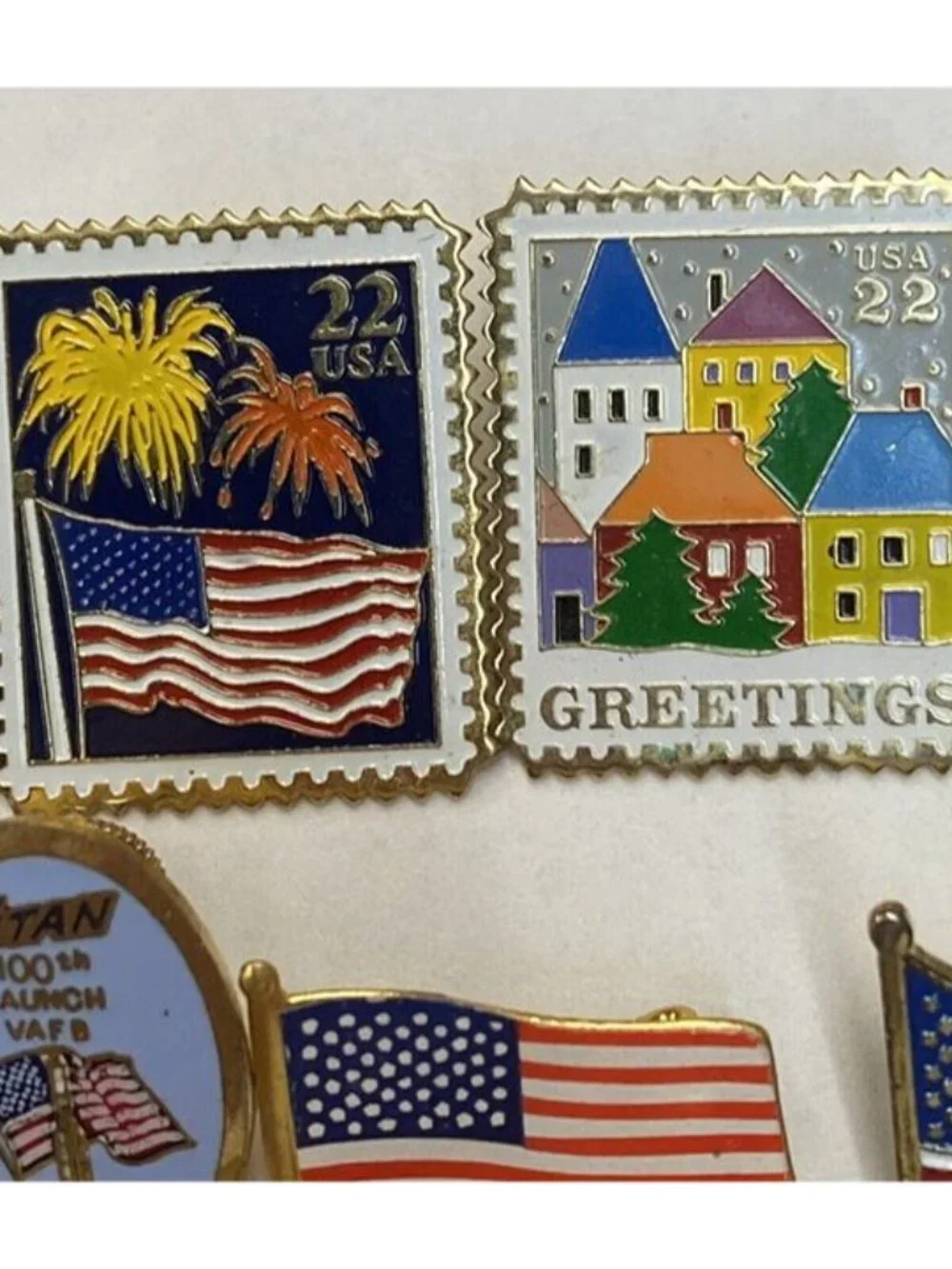 Enamel Pin LOT 16 Flags US Postage Stamps 1776 Yellow Ribbon Desert Storm Titan